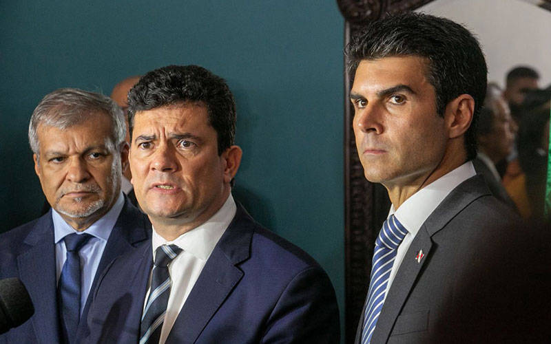 Manoel Pioneiro (prefeito de Ananindeua), o ministro Srgio Moro e o governador do Par, Helder Barbalho